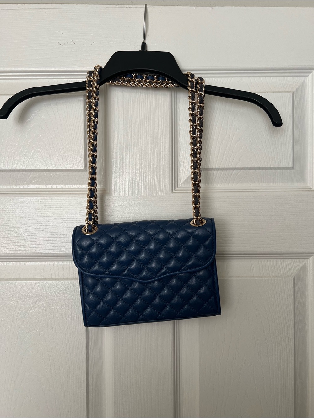 Rebecca Minkoff Quilted Navy Leather Shoulder Bag with Gold Chain